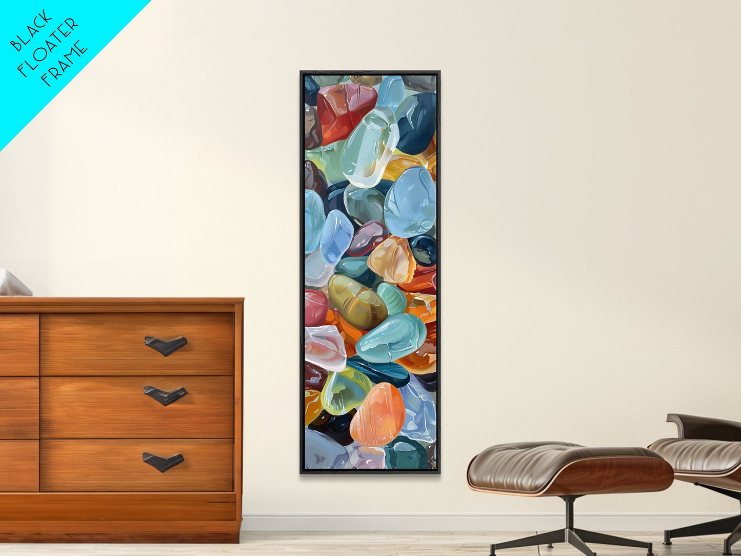 Colorful Textured Canvas Painting of Glass Rocks, Nature Art Print for Living Room, Oversized Canvas Art, Narrow Wall Art Print, Modern Art