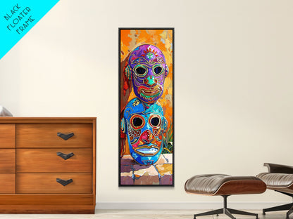 Colorful Tribal Art Painting Framed on Canvas, Spanish Style Canvas Painting, Vertical Framed Art for Living Room, Modern Canvas Art