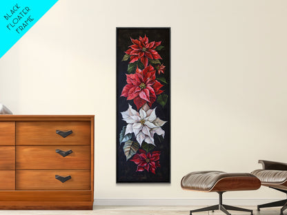 Colorful Botanical Poinsettia Canvas Art Printed and Framed, Vertical Tall and Narrow Floral Art Print, Modern Wall Art, Housewarming Gift
