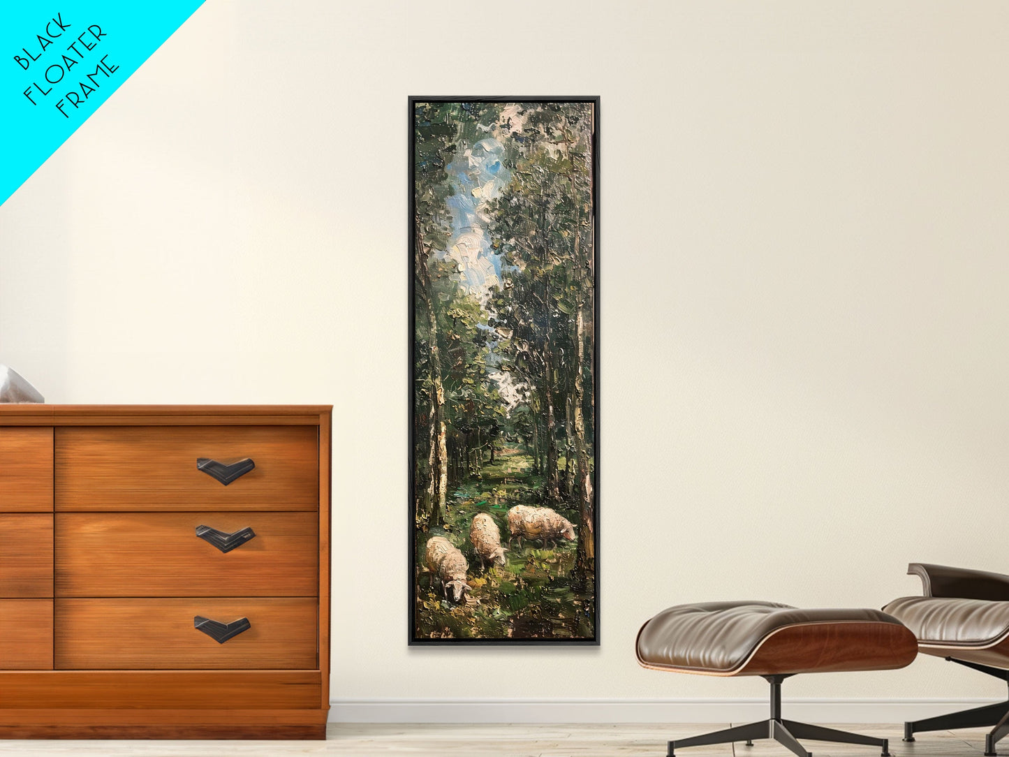 Lambs In The Forest Framed Canvas Print, Unique Farmhouse Decor, Farmhouse Painting, Boho Style Modern Farmhouse Decor Gift For Her