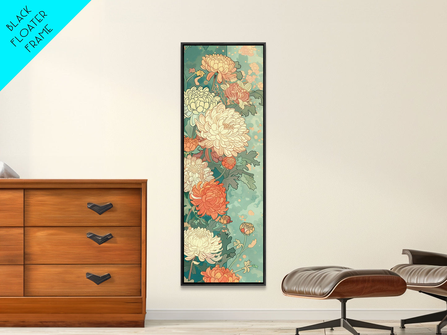 Skinny Art of Chrysanthemums in Soft Pastels with Intricate Petal Design on Framed Canvas Print