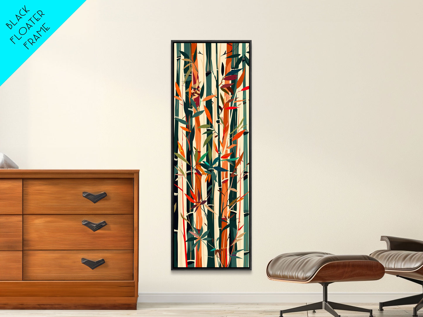Colorful Bamboo Forest Skinny Art Ukiyo-e Tall Framed Canvas Print in Bright Autumn Hues