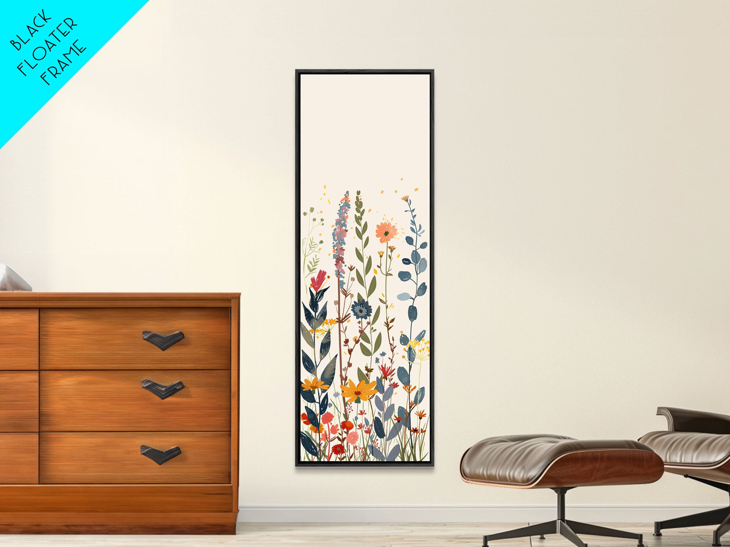 Colorful Wildflowers Whimsical Arrangement Set Against Light Background Tall Framed Canvas Print Brightening Any Space