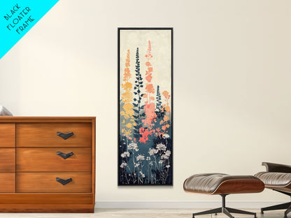 Framed Canvas Print Of Elegant Wildflowers Set Against A Soft Background, Skinny Art, Tall Art, Japanese Style Art, Ukiyo-e Art, Wood Block Print