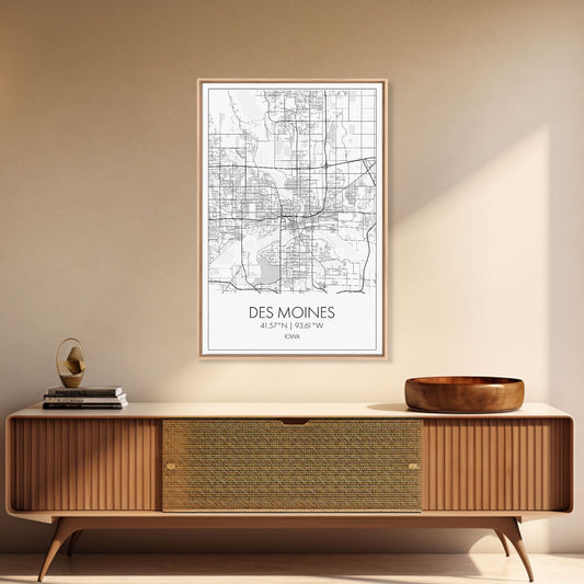 Des Moines Street Map, Iowa Map, City Map Art, Minimalist Art, Wall Art, Canvas Print, Girlfriend Gift, Travel Wall Art, Dorm Room Art