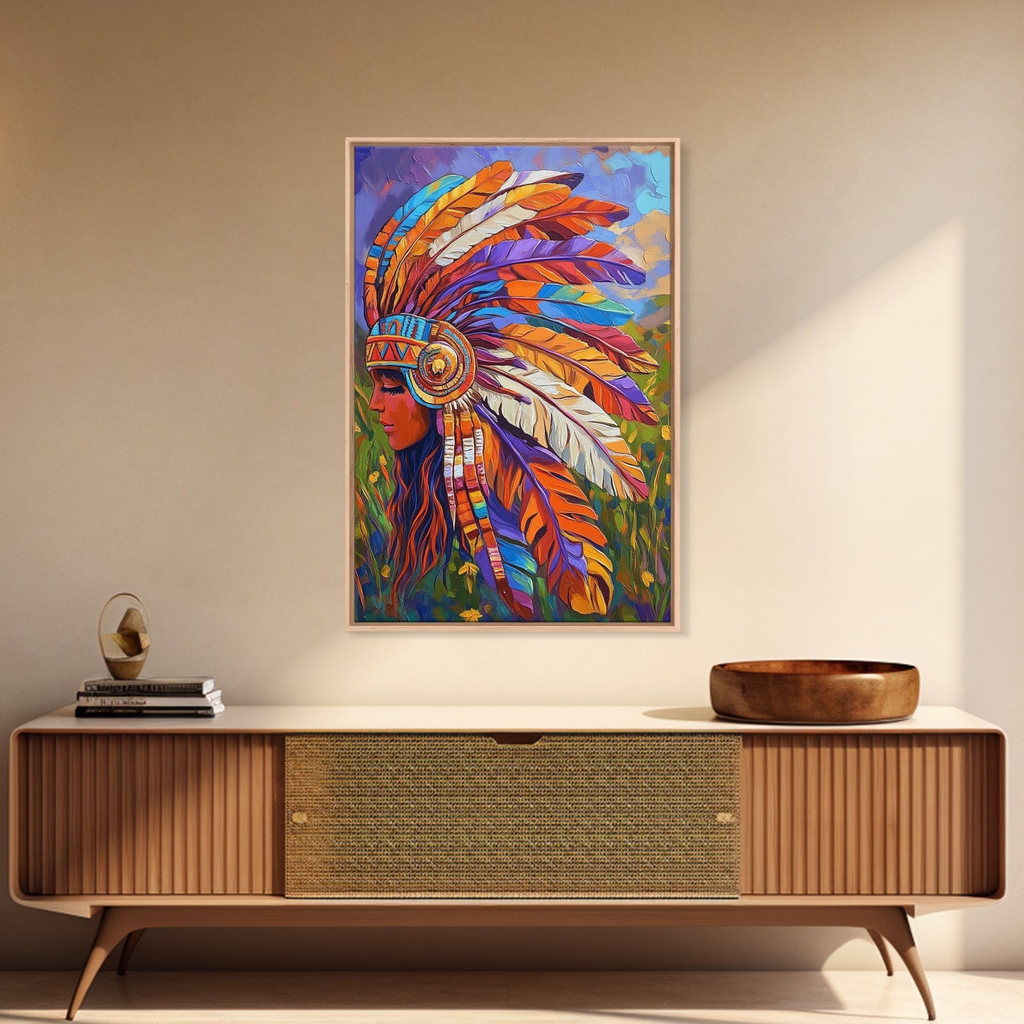 Native American Headdress, Goddess Art Print, Afrocentric Wall Art, Southwest Wall Art, Boho Art, Canvas Print, Rustic Wall Art