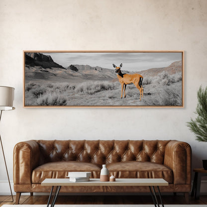 Desert Deer, Southwest Wall Art, Wildlife Painting, Rustic Wall Art, Nature Decor, Extra Wide Art, Horizontal Wall Art, Framed Canvas Print
