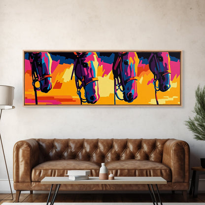 Colorful Horses, horse wall art, pink orange wall art, extra wide art, southwestern art, blotter art, Canvas Print, geometric wall art