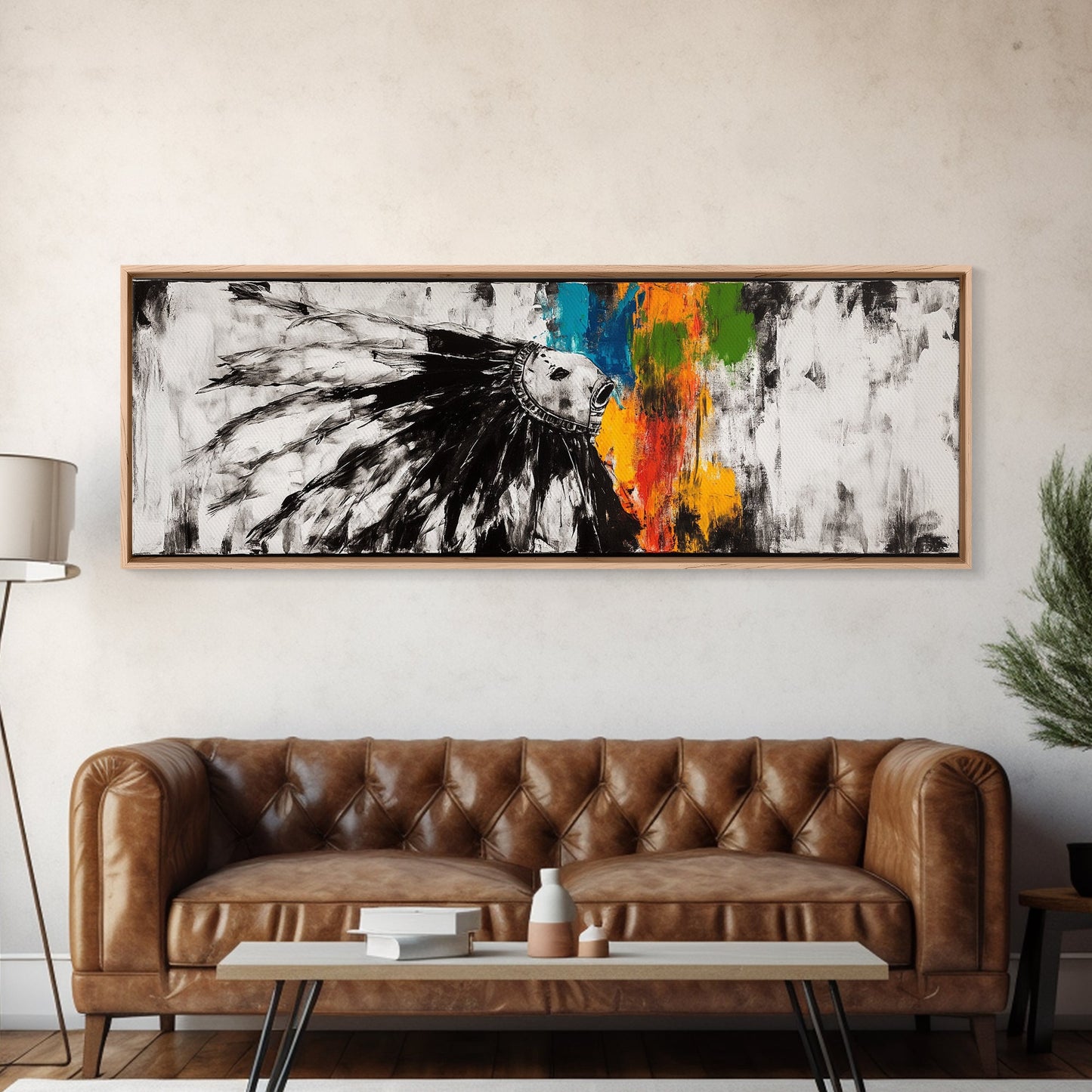 Native American Horse, rustic art, horse wall art, chicano art, graffiti wall art, southwest wall art, framed canvas print, panoramic painting