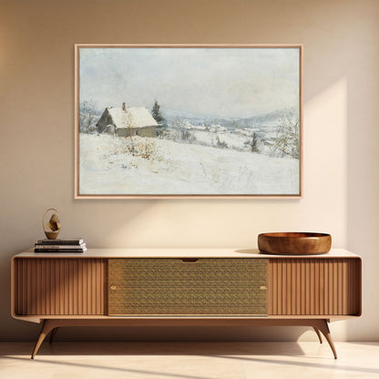 Farmhouse In The Winter, Framed Canvas Print, Christmas Scenary Landscape Painting, Americana Art, Custom Artwork Original