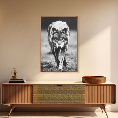 Majestic Wolf Black and White Art Print - Framed Canvas Wall Decor, Wildlife Art for Living Room, Rustic Animal Wall Art for Home