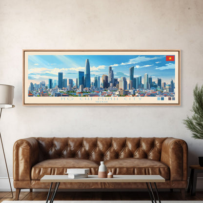 Ho Chi Minh City, Vietnam Panoramic Travel Poster Canvas Print, Ho Chi Minh City, Vietnam Painting, Vietnam Art, Ho Chi Minh City Panoramic Travel Art, Travel Painting