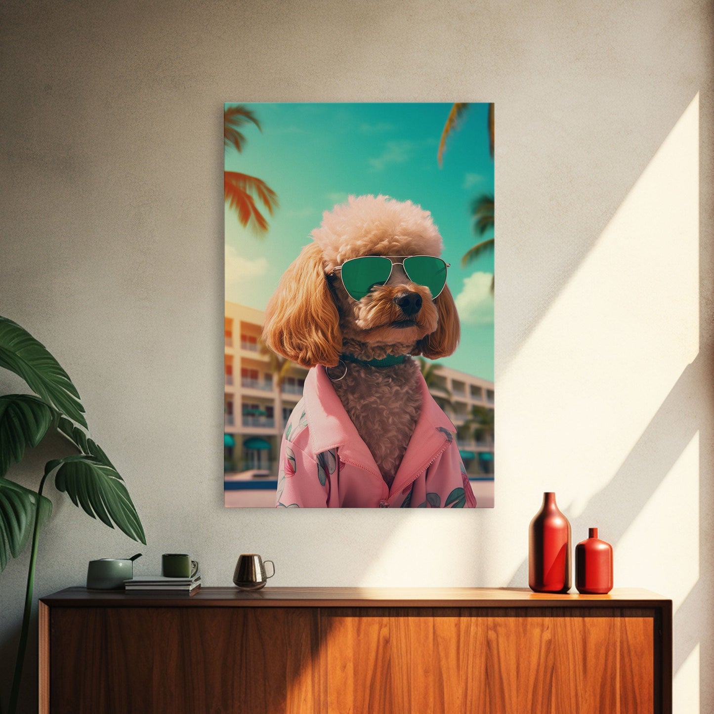 Poodle In Sunglasses Pink Shirt Wall Print, Dog Portrait, Dog Art Print, Dog Print, Framed Wall Art, Framed Canvas, Wall Print, Wall Canvas