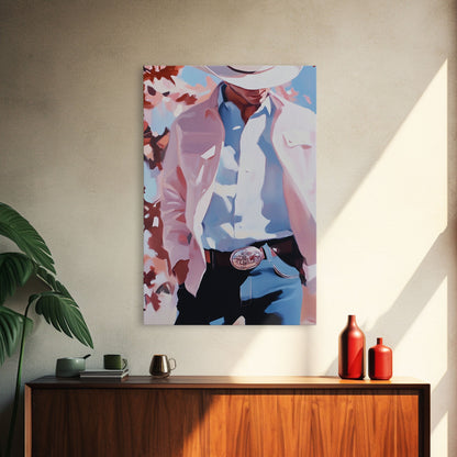 Cowboy Christmas Art Framed Canvas Print, Minimalist Holiday Decor Perfect Seasonal Gift Idea Wall Art 2024