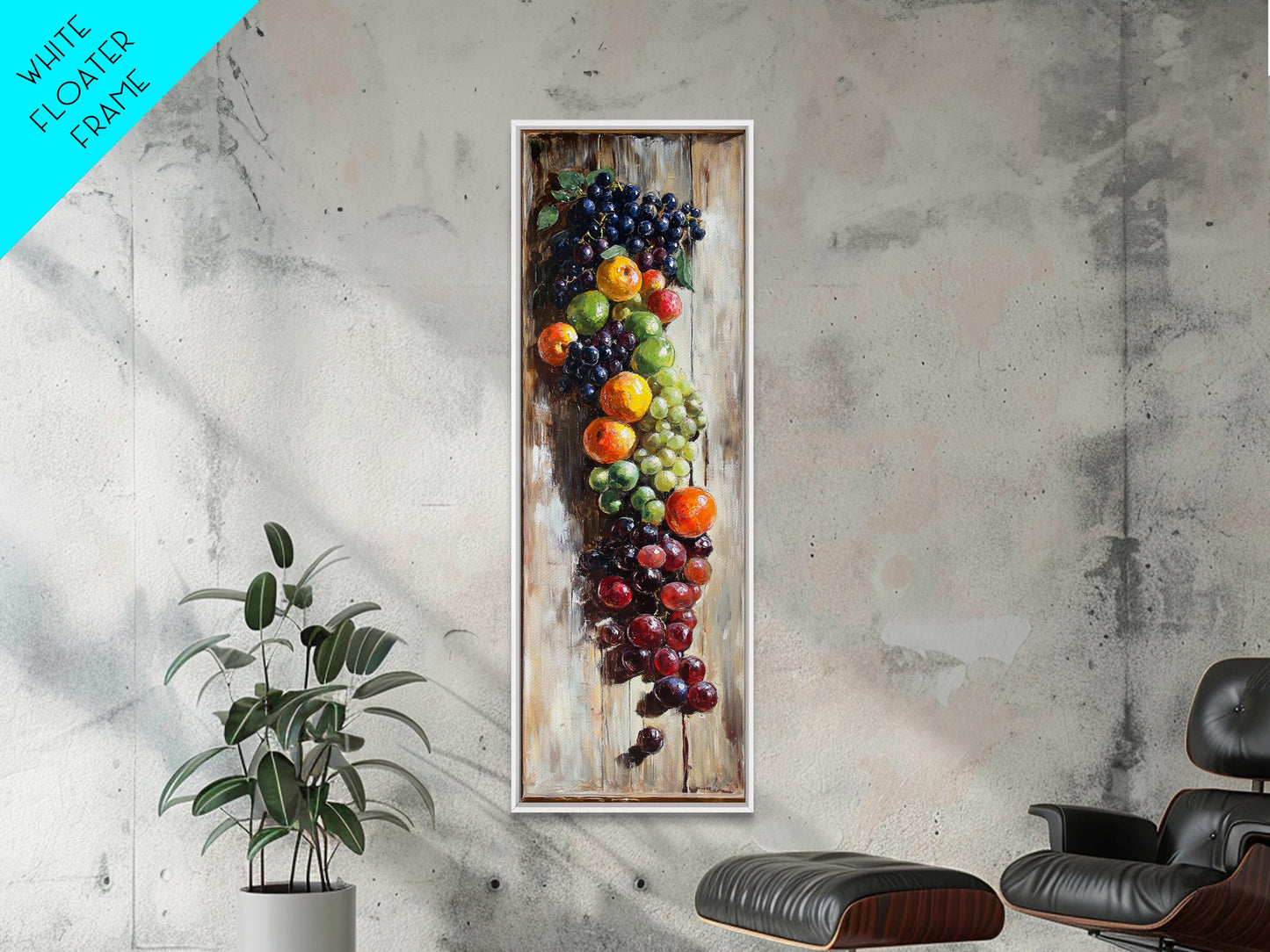 Retro Kitchen Wall Art, Still Life Painting Of Fruit Canvas Print, Narrow Art, Narrow Wall Art, Tall Skinny Art, Skinny Narrow Wall Art