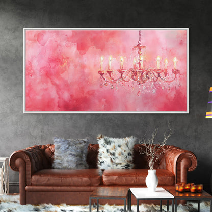 Pink Chandelier Canvas Print Glamorous Light Pink Wall Art Elegant Boho Minimalist Living Room Bedroom Art Framed Christmas Decor