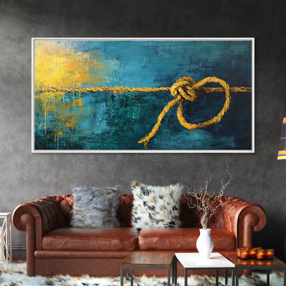 Nautical Knot, coastal wall art, rustic decor, blue and green wall art, ocean painting, framed canvas print, extra wide art