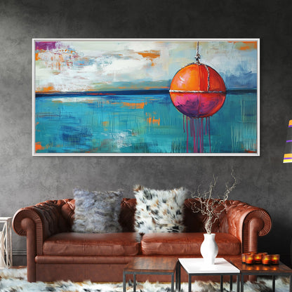 Nautical Buoy Painting, coastal wall art, blue and green wall art, nautical decor, ocean painting, framed canvas print, rustic decor