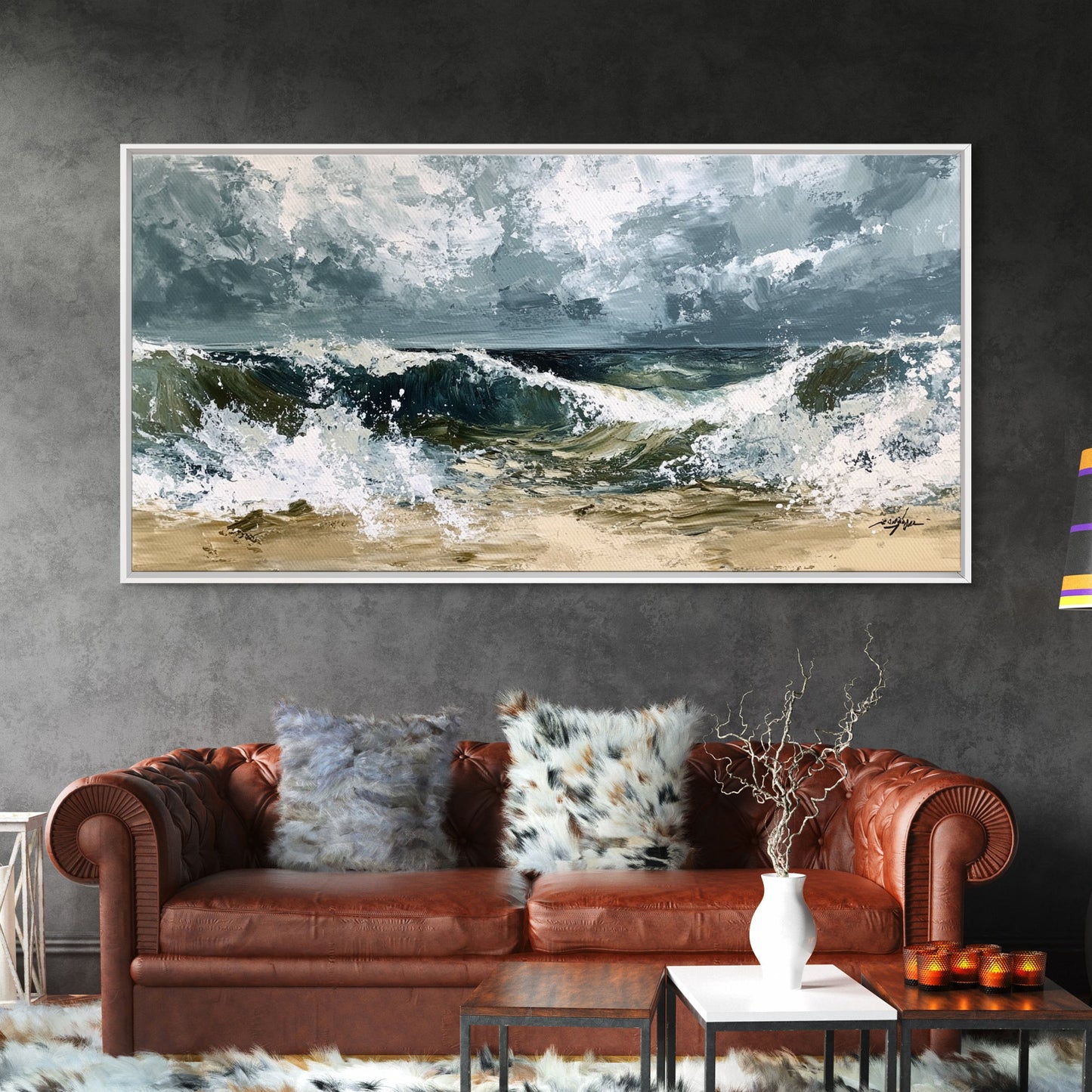 Stormy Ocean, Seascape Painting, Nautical Painting, Coastal Landscape Art, Horizontal Wall Art, Canvas Print, Rustic Decor