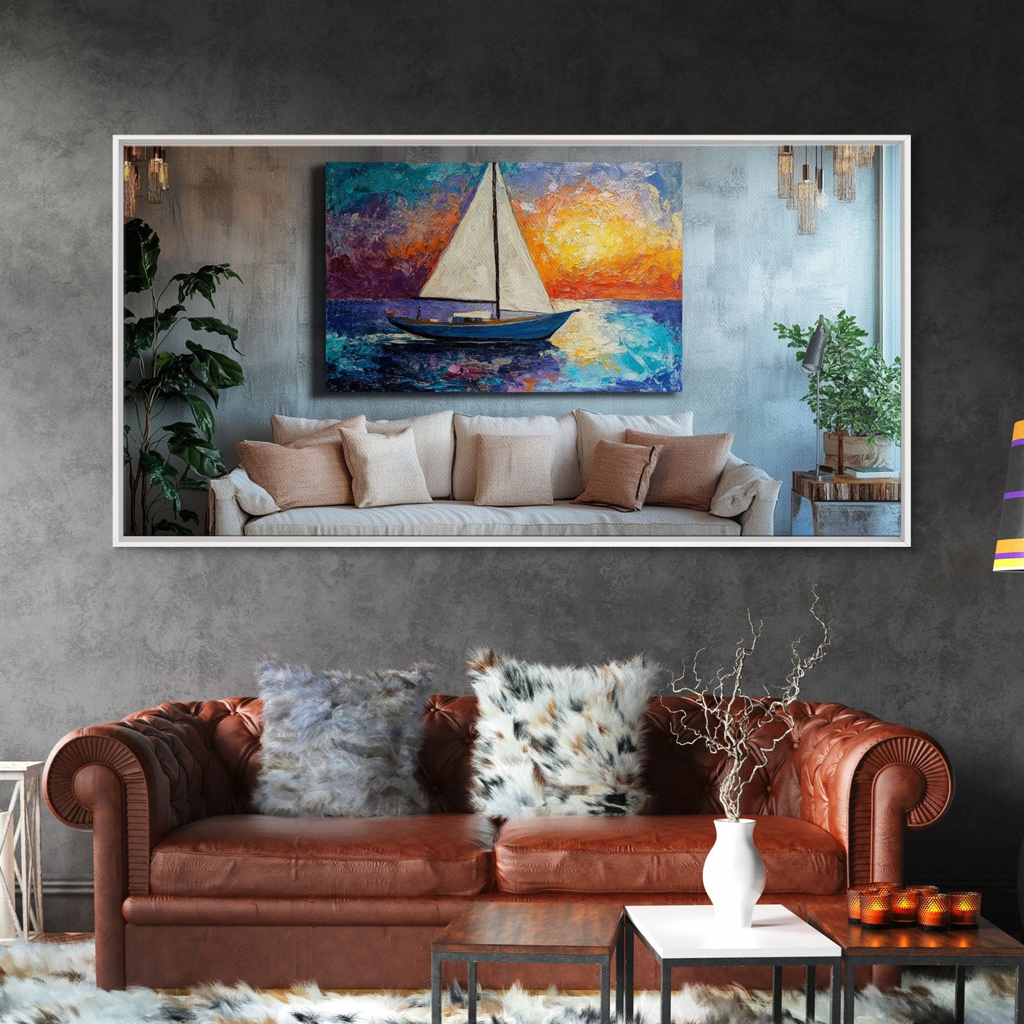 Sunset Sailboat Painting, sailboat painting, nautical painting, coastal decor, above bed wall art, seascape painting, Canvas Print