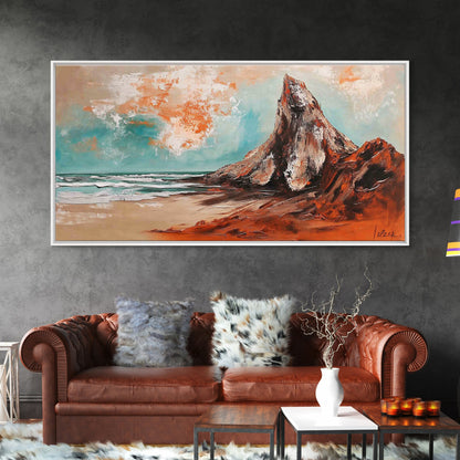 Desert Mountain, Canvas Print, rustic art, landscape painting, extra wide painting, panoramic wall art, above sofa art