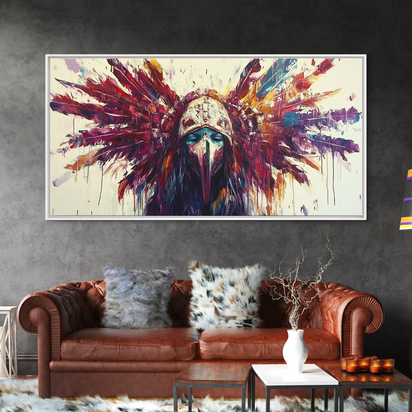 Tribal Warrior, Framed Canvas Print, dark angels wall art, moody art, abstract portrait, afrocentric wall art, gothic painting