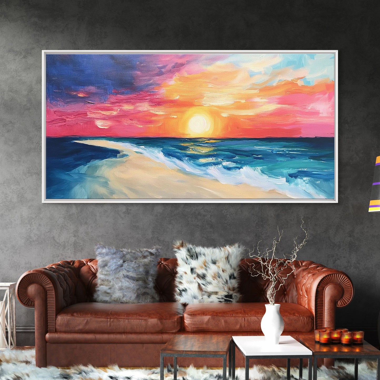 Sunset Beach Painting, Coastal Landscape Art, Nautical Decor, Surf Wall Art, Ocean Sunset Art, Nautical Wall Art, Canvas Print