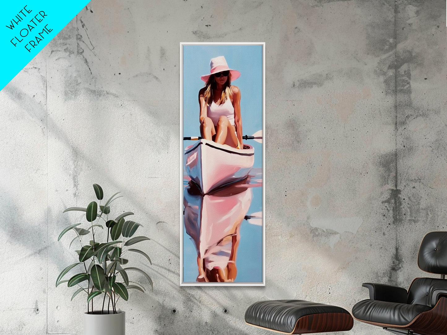 Woman in Kayak, Summer Adventure Art, Coastal Minimalist Painting, Ocean Escape Decor, Outdoor Lover Gift, Framed Canvas Print