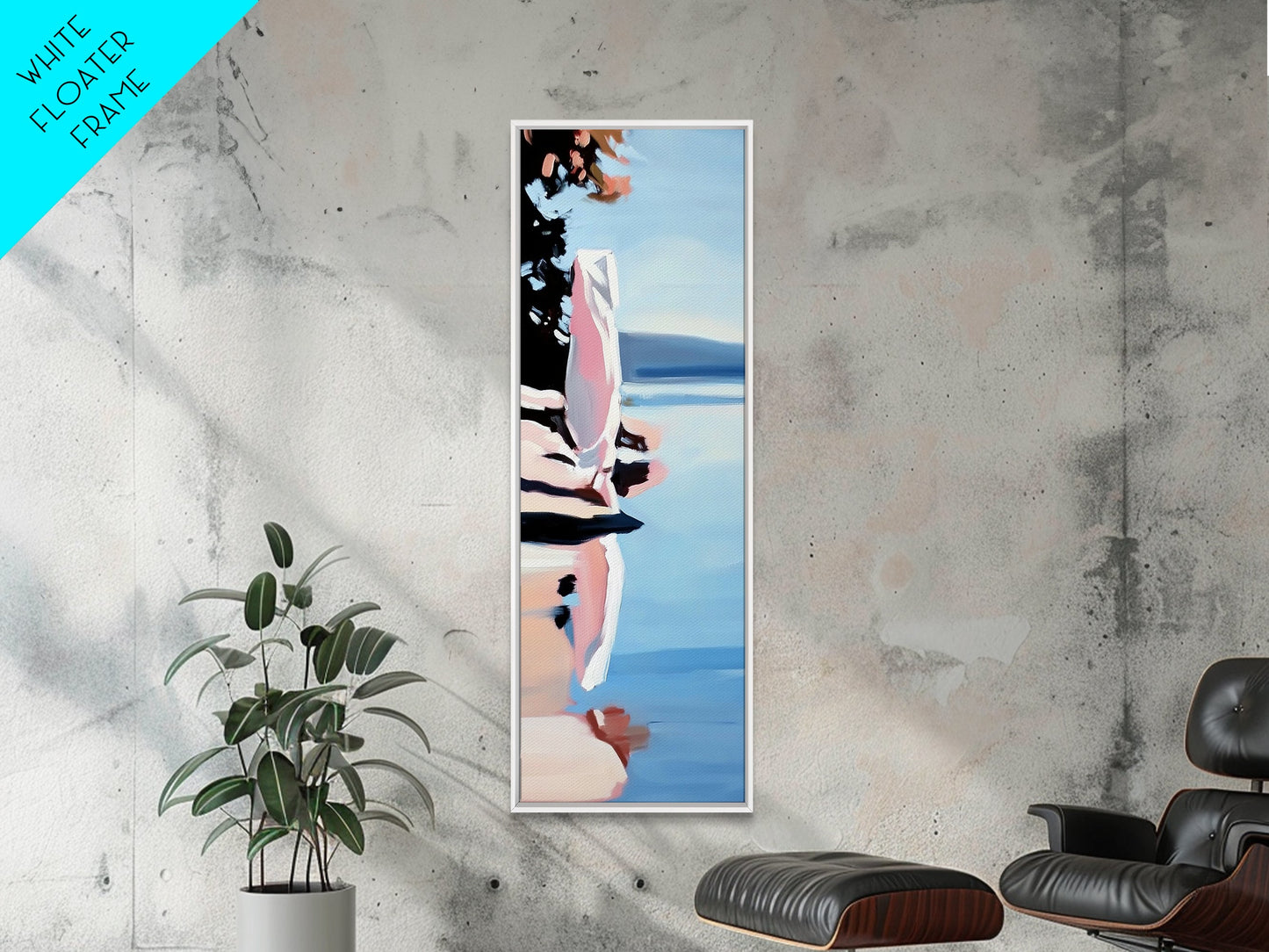 Lakeside Serenity, Peaceful Water Reflection, Tranquil Nature Painting, Forest Blue Landscape, Rustic Cabin Decor, Framed Canvas Print