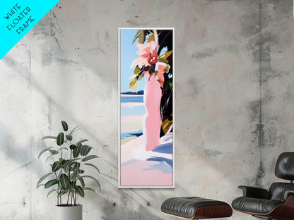 Tropical Floral Wall Art, Pink Flowers Painting, Nature Inspired Decor, Boho Bedroom Art, Aesthetic Wall Art, Framed Canvas Print