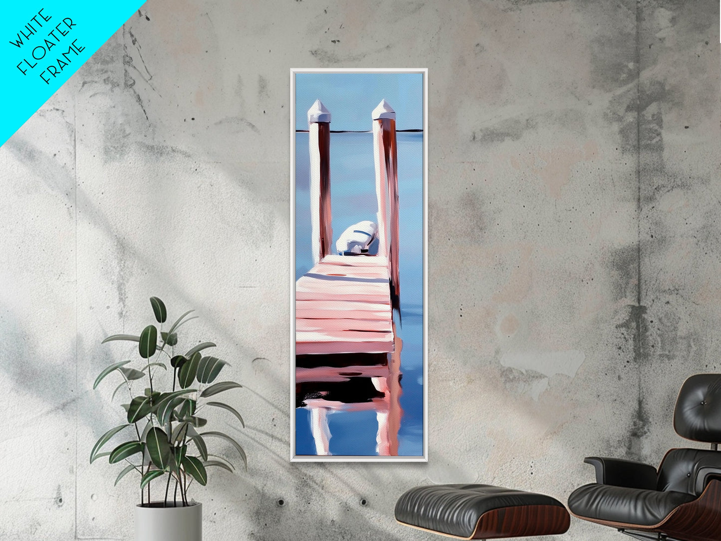 Dock Reflection, Calm Waters, Nautical Aesthetic, Serene Landscape, Coastal Home Decor, Minimal Framed Canvas Print, Tranquil Vibes