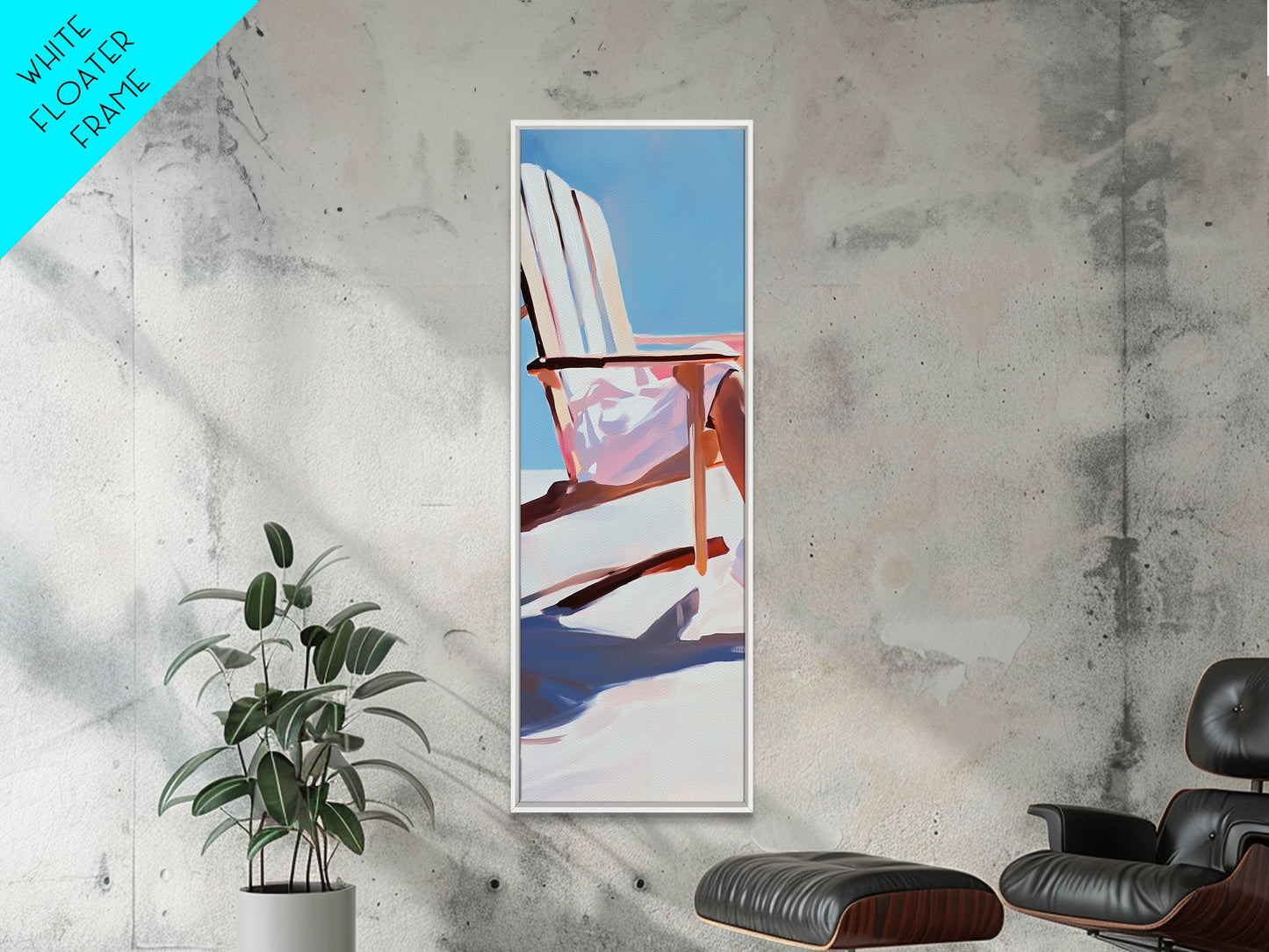 Beach Chair Relaxation, coastal art, summer vibes, minimalist beach painting, modern wall decor, living room art, framed canvas print