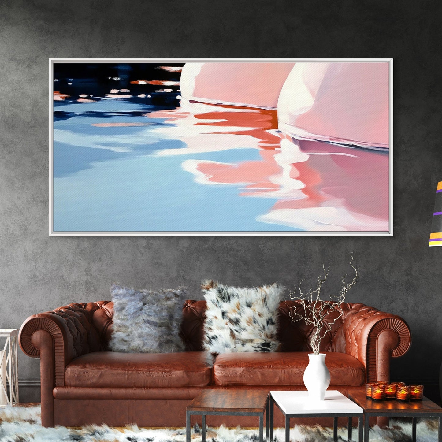 Water Reflection, Abstract Lake Art, Soft Pastel Painting, Minimalist Modern Aesthetic, Dreamy Nature Scene, Framed Canvas Print