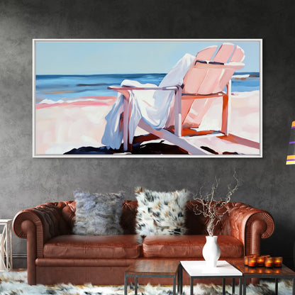 Beach Chair, Ocean View, Coastal Relaxation, Serene Seaside Art, Nautical Home Decor, Pastel Aesthetic, Living Room Wall Art, Canvas Print