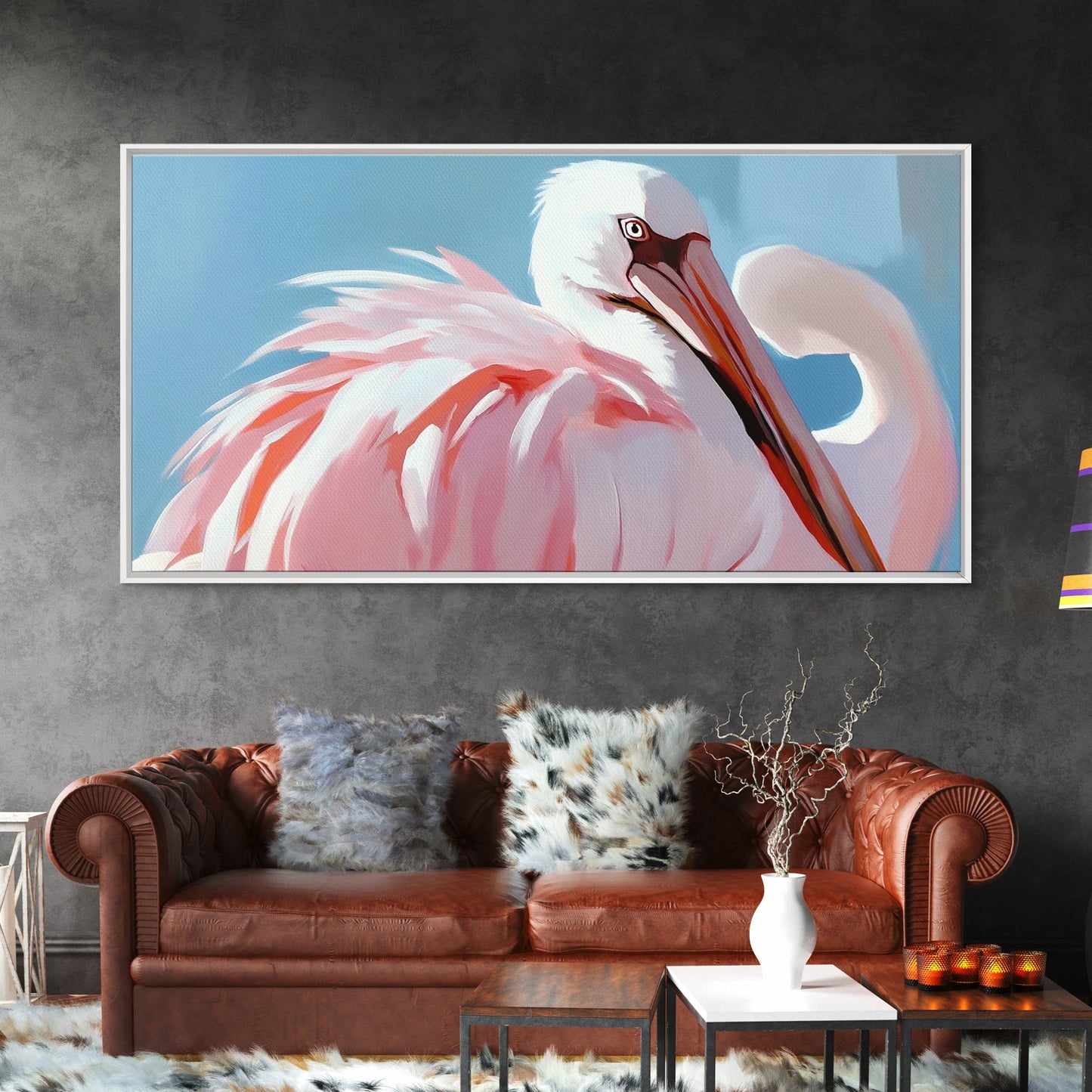 Pink Flamingo, Elegant Bird, Tropical Wall Art, Framed Canvas Print, Boho Aesthetic, Nature Inspired, Bedroom Decor, Coastal Vibes