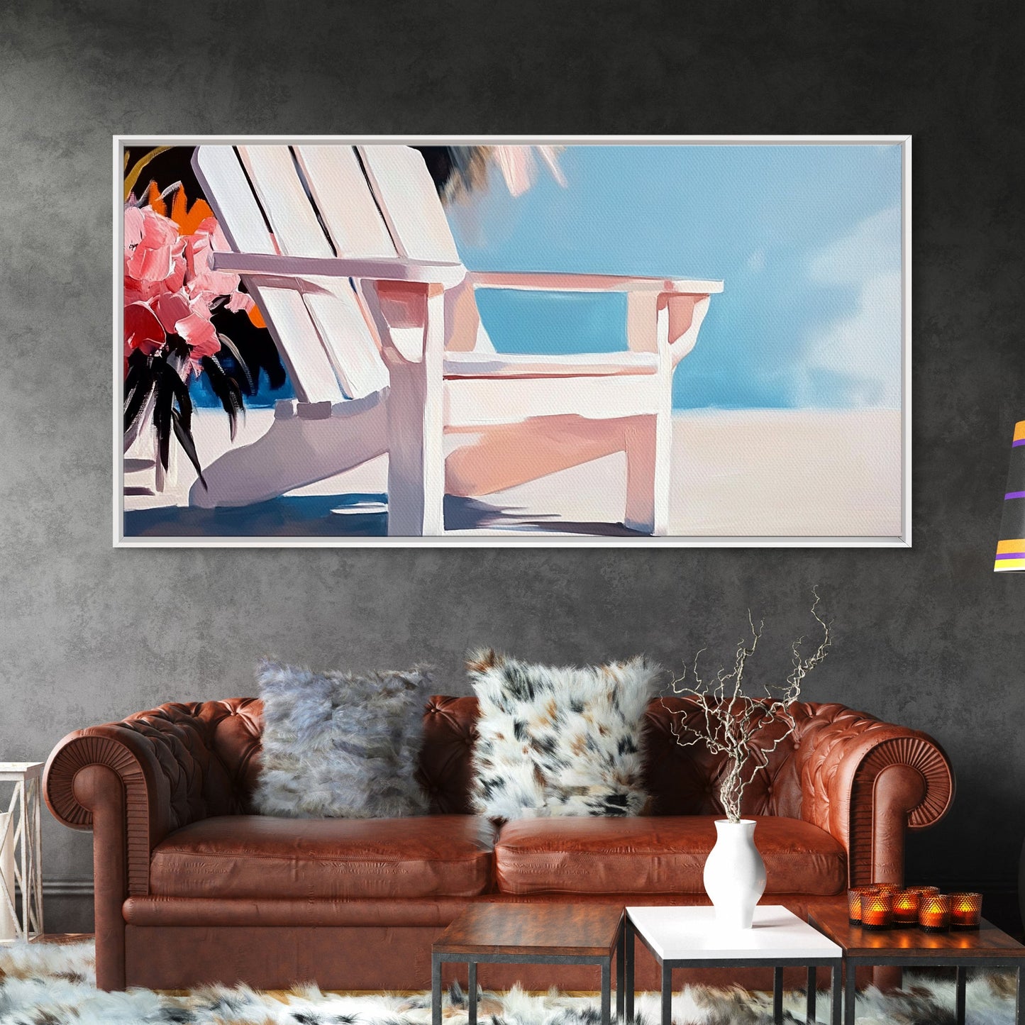 Beach Chair, Summer Relaxation, Coastal Outdoor Art, Vacation Aesthetic, Tropical Home Decor, Minimalist Pastel, Canvas Print, Patio