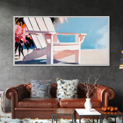 Beach Chair, Summer Relaxation, Coastal Outdoor Art, Vacation Aesthetic, Tropical Home Decor, Minimalist Pastel, Canvas Print, Patio