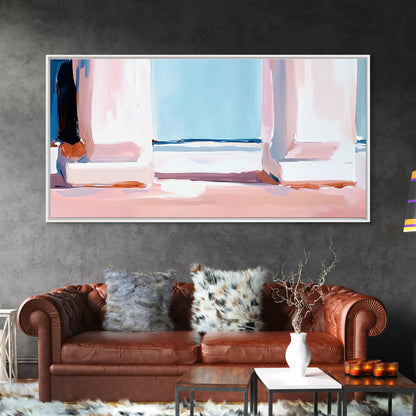 Window View, Coastal Dream, Minimalist Seascape, Pastel Home Decor, Beach Aesthetic, Living Room Wall Art, Modern Art, Framed Canvas Print