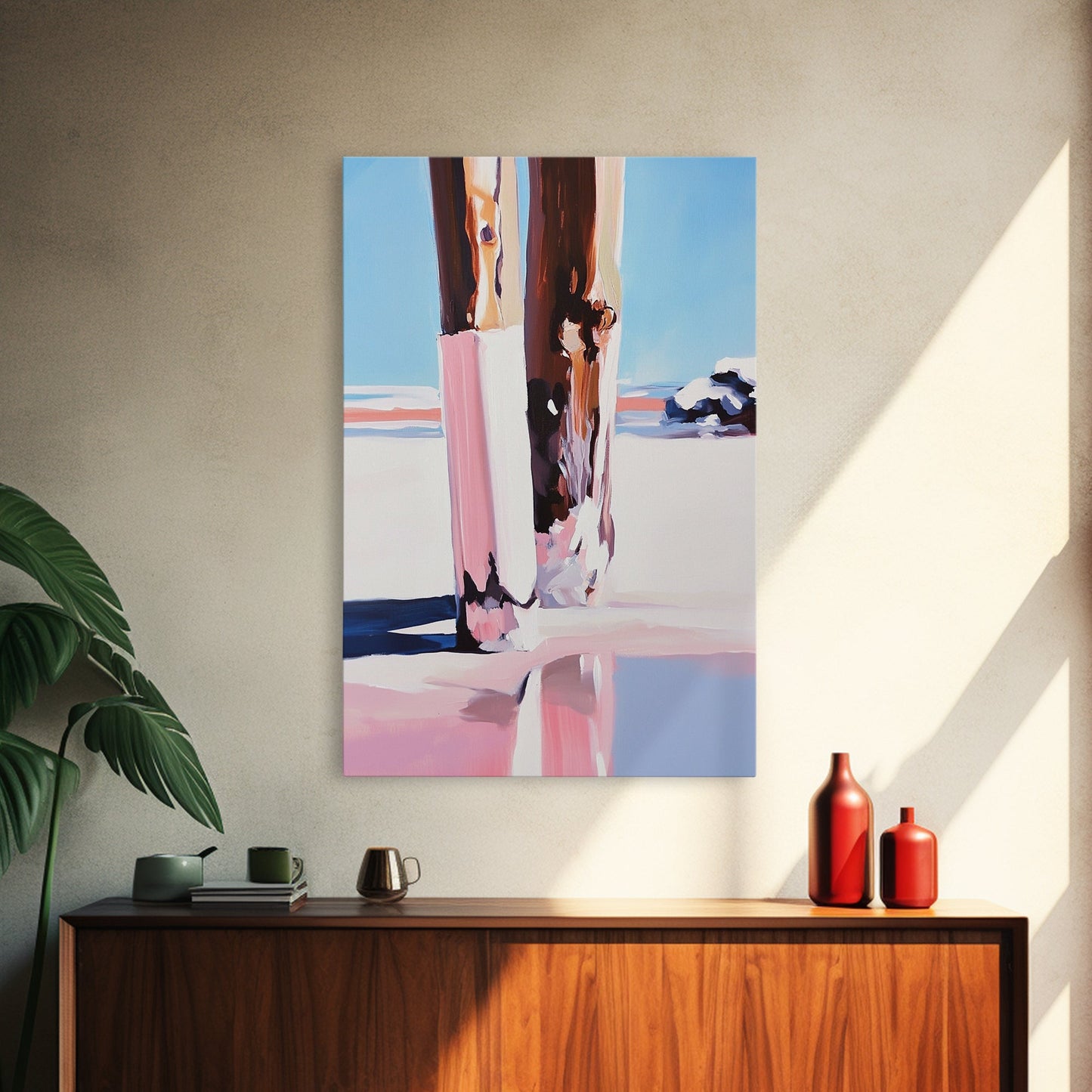 Wooden Pilings, Nautical Seaside Art, Framed Canvas Print, Coastal Minimalist Decor, Beach House Painting, Rustic Ocean Artwork