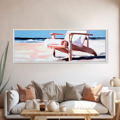 Beach Chair, Coastal Relaxation, Vacation Home Art, Canvas Print, Seaside Aesthetic, Minimalist Beach Painting, Soft Pastel Art