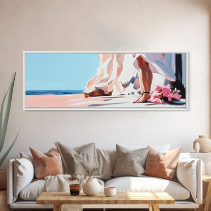 Bride by Cliffs, Wedding Wall Art, Coastal Painting, Feminine Seascape, Elegant Home Decor, Framed Canvas Print, Bedroom Aesthetic