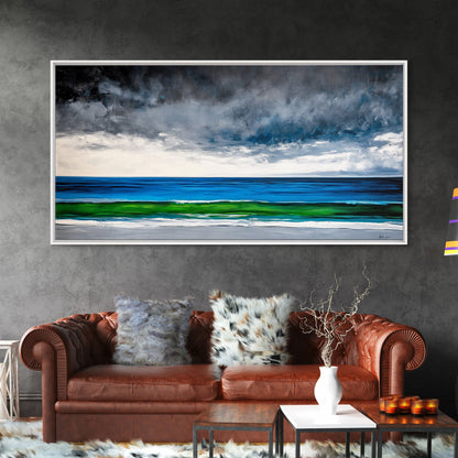 Ocean Horizon, Serene Seascape, Deep Blue, Coastal Wall Art, Minimalist Nature, Framed Canvas Print, Office Decor, Modern Beach Painting