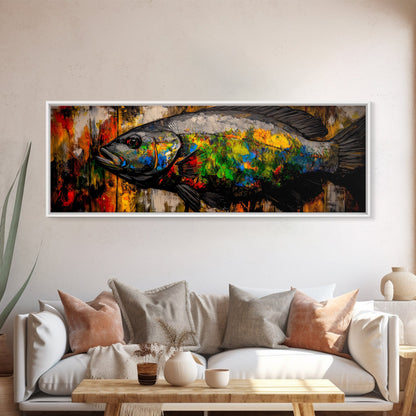 Colorful Fish, Rustic Wood, Vibrant Art, Wildlife Painting, Framed Canvas Print, Nature Wall Art, Fishing Cabin Decor, Unique Gift Idea