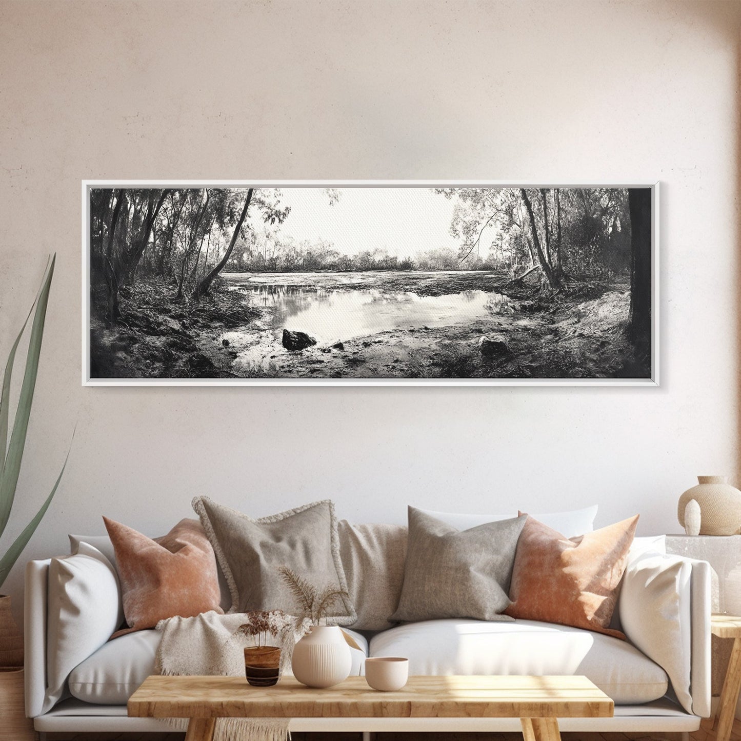 Swamp Scene, Wetlands Wall Art, Nature Reflection Print, Framed Canvas Print, Rustic Living Room Art, Earthy Tones, Woodland Decor