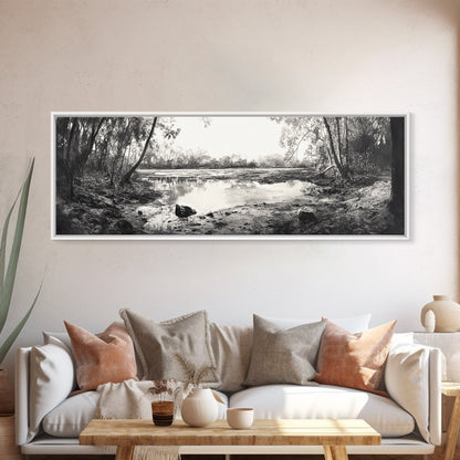 Swamp Scene, Wetlands Wall Art, Nature Reflection Print, Framed Canvas Print, Rustic Living Room Art, Earthy Tones, Woodland Decor