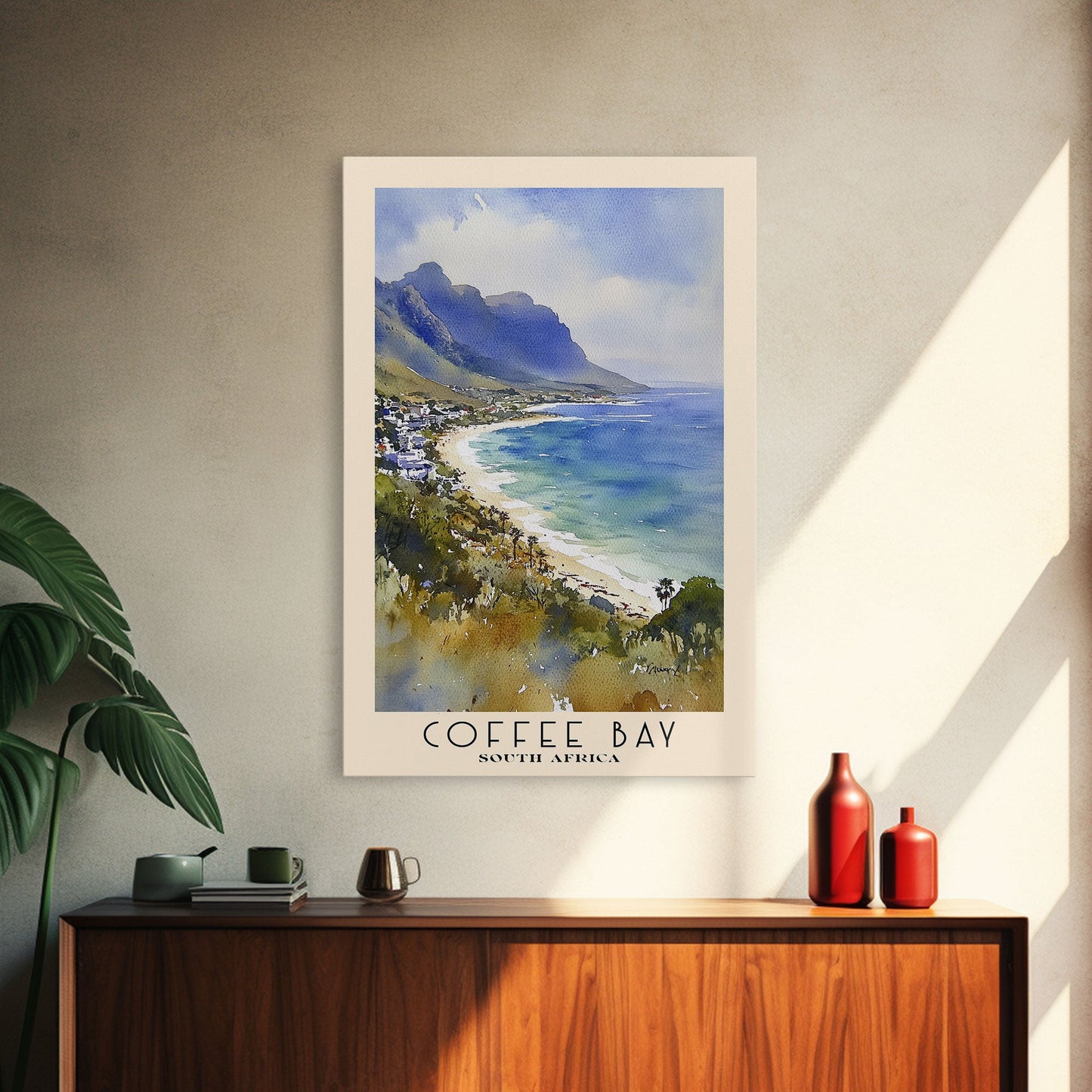Coffee Bay, South Africa Watercolor Print, Vacation Gift, South Africa Wall Art, Beach Painting, Beach Decor, Large Wall Art, Wood Frame Art