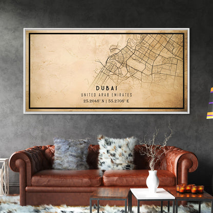 Dubai UAE map print poster or framed canvas, Dubai map print poster canvas, Dubai city map print poster canvas, Vintage Travel Art