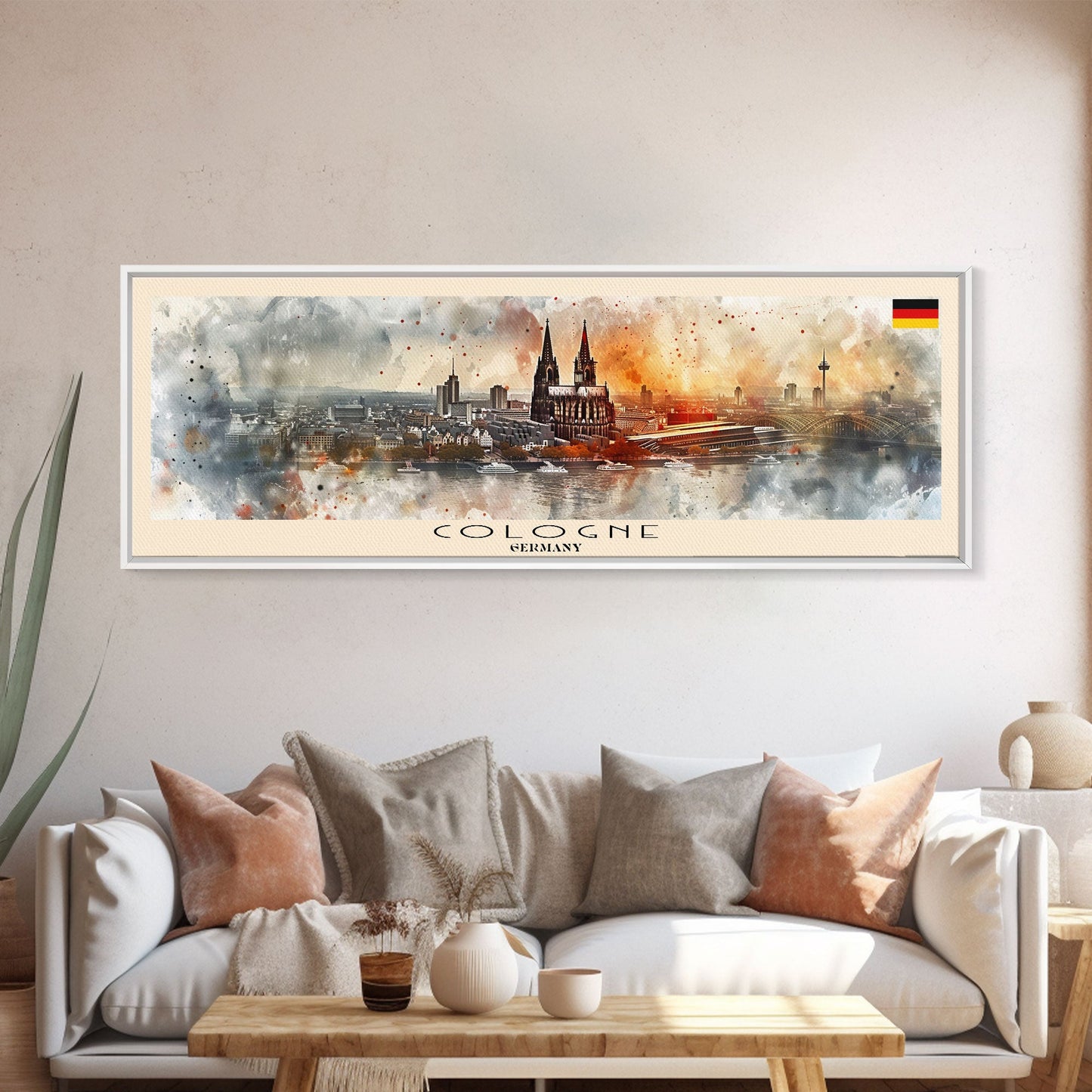 Cologne Germany Panoramic Travel Poster, Framed Canvas Print or Metal Wall Art, Travel Art, Home Decor, Panoramic Painting, Midcentury Art