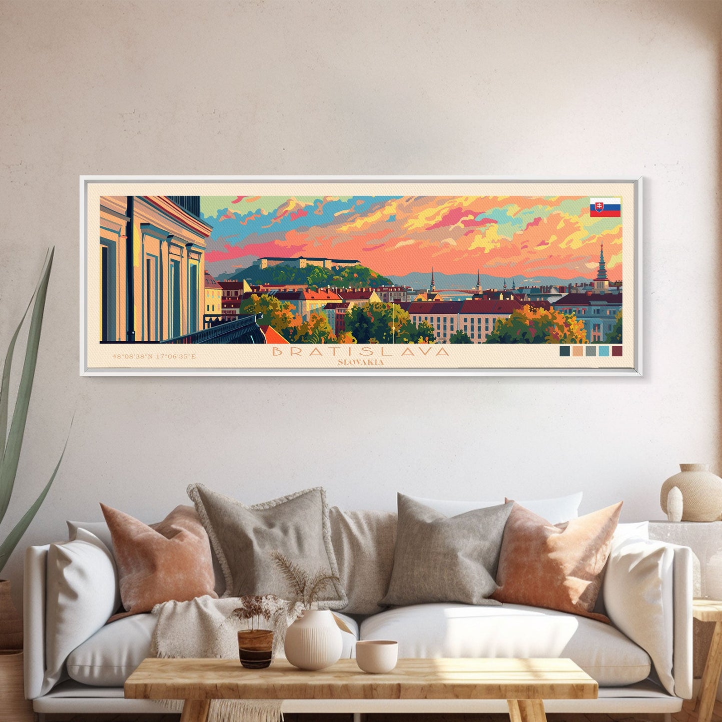 Bratislava Slovakia Wall Art, Panoramic Travel Poster, Panoramic Framed Canvas Print, City Wall Art, Wall Hanging Home Decor, Travel Art