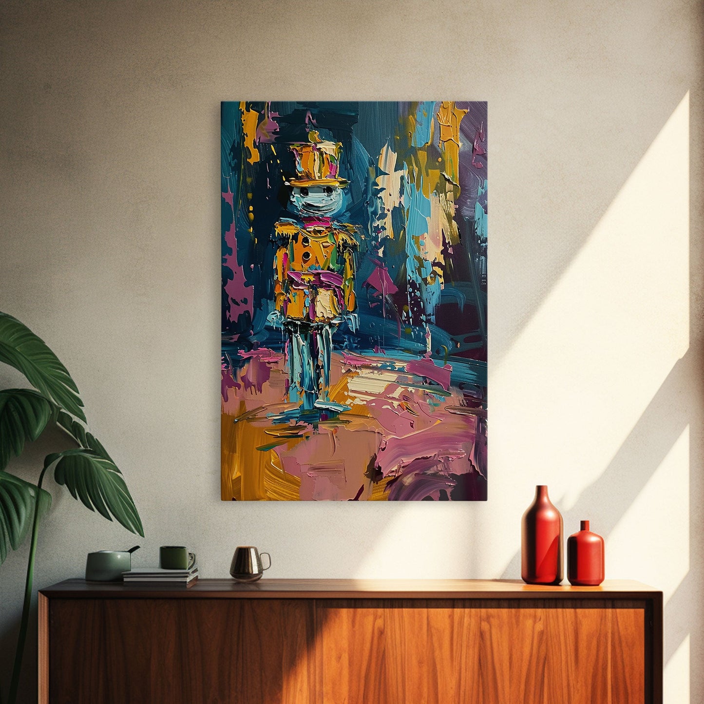 Colorful Skeleton Nutcracker Framed Canvas Print, Halloween Nutcracker Decor, Spooky Toy Art, Skeleton Wall Art, Haunted Nutcracker Print